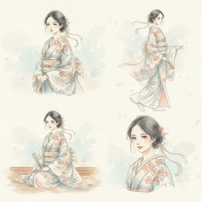 Watercolor character poses for different illustration disciplines