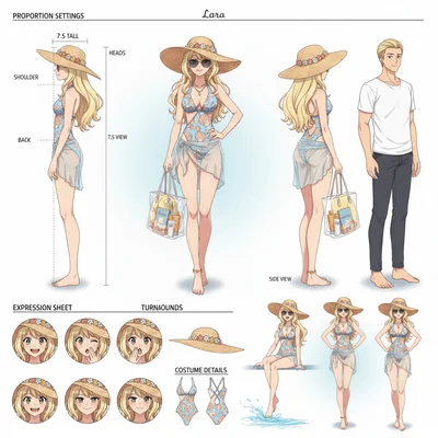 Beach summer girl character designs for different creator types