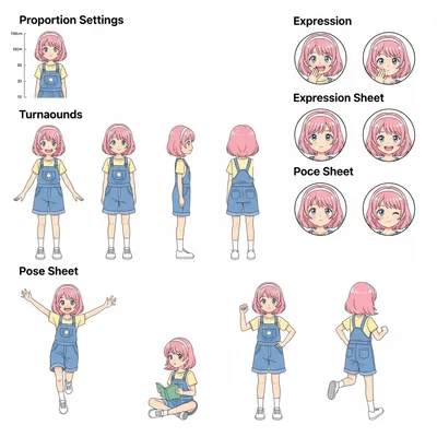 Anime girl character sheet used by different types of creators
